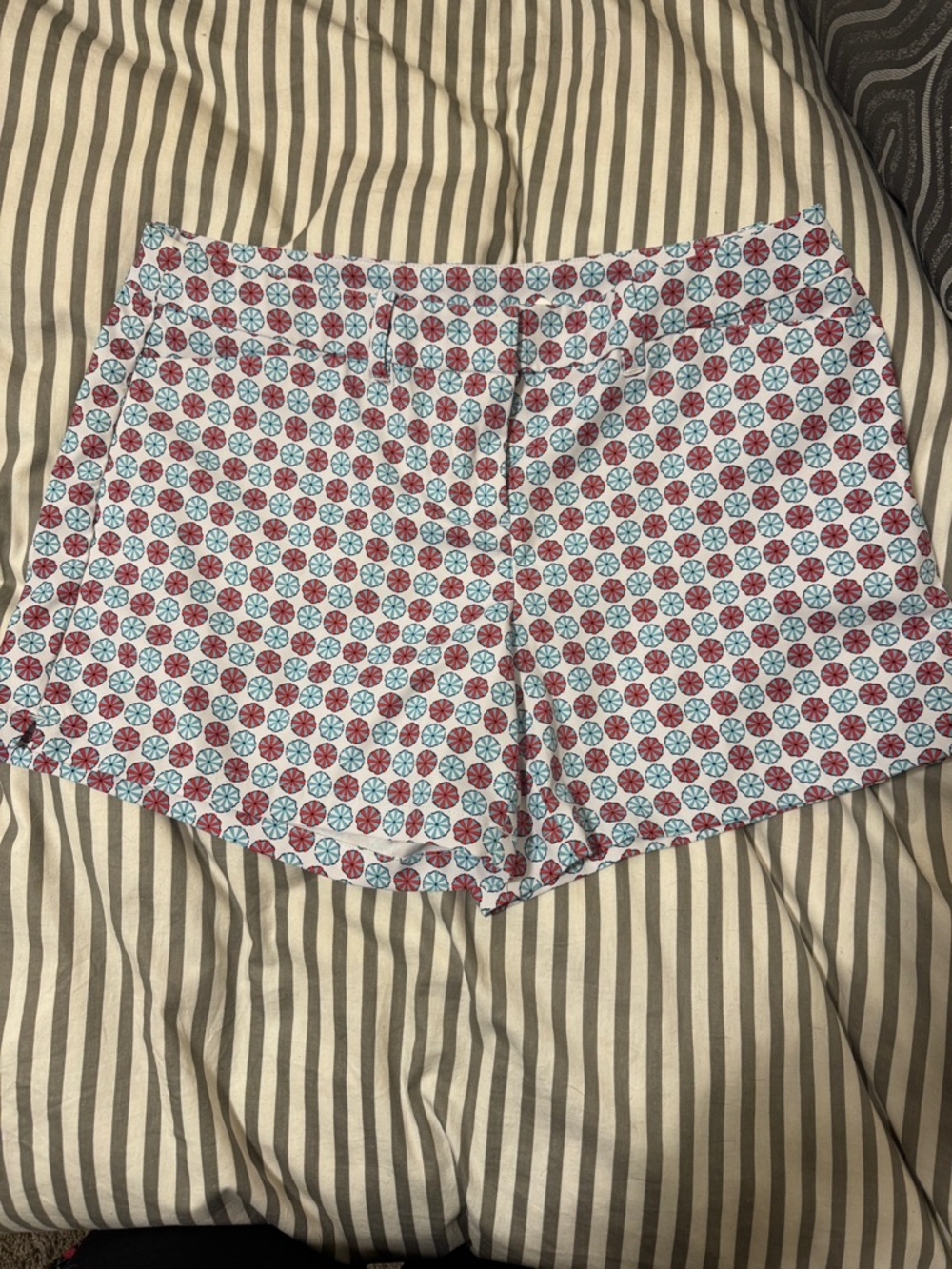 PGA Tour White High-Waist Shorts with Red & Blue Floral Medallion Print